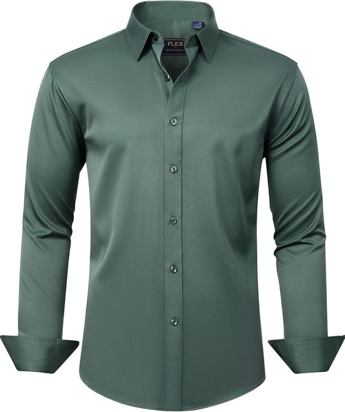 J.VER Men's Dress Shirts Solid Long Sleeve Stretch Wrinkle-Free Formal Shirt Business Casual Button Down Shirts - Sable & Red