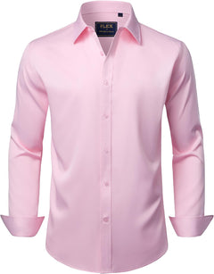 J.VER Men's Dress Shirts Solid Long Sleeve Stretch Wrinkle-Free Formal Shirt Business Casual Button Down Shirts - Sable & Red
