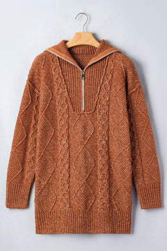 Keith Knit Drop Shoulder Long Sweater - Sable & Red