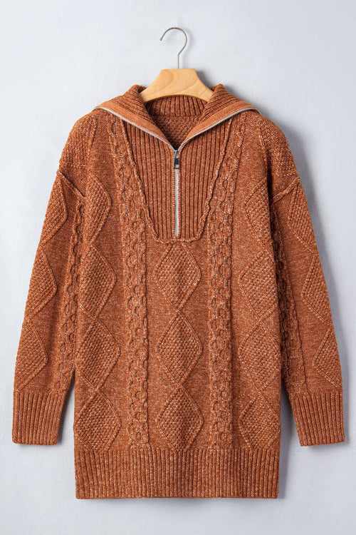 Keith Knit Drop Shoulder Long Sweater - Sable & Red
