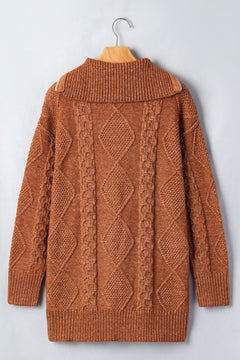 Keith Knit Drop Shoulder Long Sweater - Sable & Red