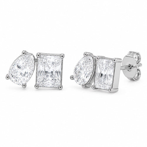 Kenneth Jay Lane Shaped Cubic Zirconia Silver-Tone Stud Earrings - Sable & Red