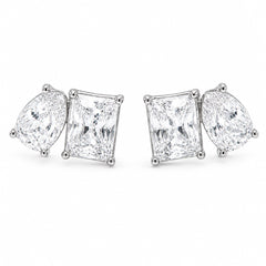 Kenneth Jay Lane Shaped Cubic Zirconia Silver-Tone Stud Earrings - Sable & Red
