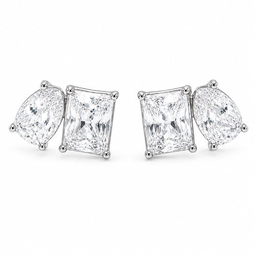 Kenneth Jay Lane Shaped Cubic Zirconia Silver-Tone Stud Earrings - Sable & Red