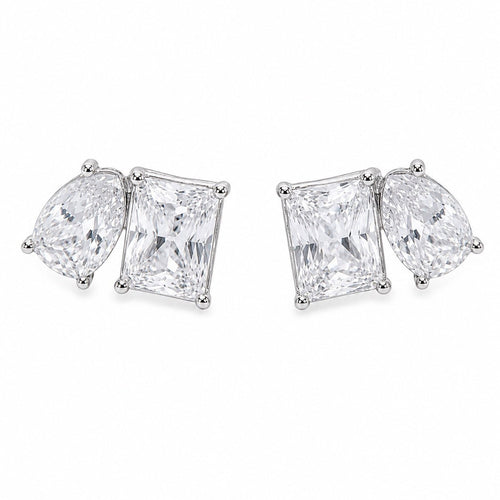 Kenneth Jay Lane Shaped Cubic Zirconia Silver-Tone Stud Earrings - Sable & Red