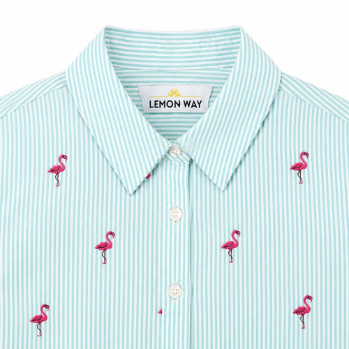 Lemon Way Flamingo Striped Button Down Shirt Women's Small - Sable & Red
