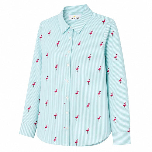 Lemon Way Flamingo Striped Button Down Shirt Women's Small - Sable & Red