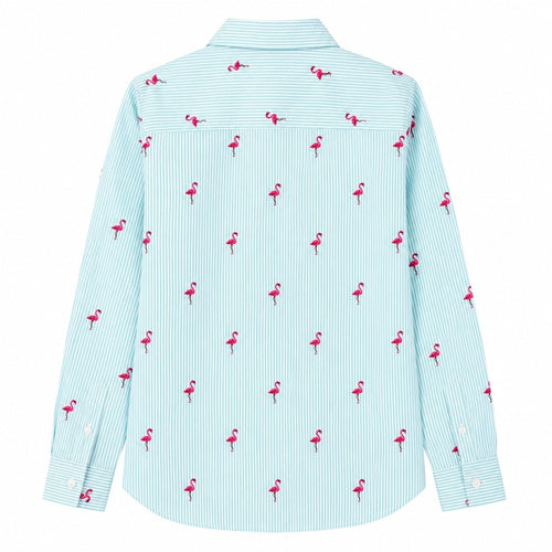 Lemon Way Flamingo Striped Button Down Shirt Women's Small - Sable & Red