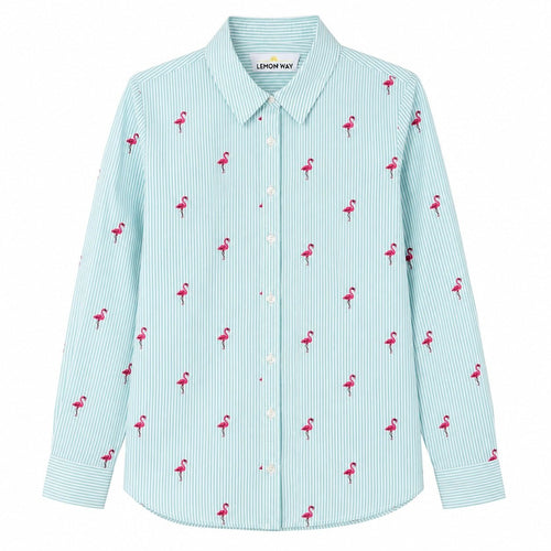 Lemon Way Flamingo Striped Button Down Shirt Women's Small - Sable & Red