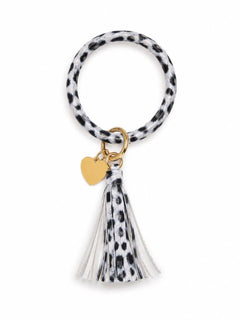 Leopard Print Inspirational Large Wristlet Bracelet Key Ring Keychain - Sable & Red
