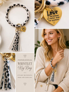Leopard Print Inspirational Large Wristlet Bracelet Key Ring Keychain - Sable & Red
