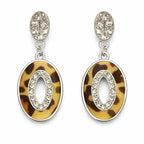 Leopard Print Oval Drop Earrings with Crystal Accents - Sable & Red