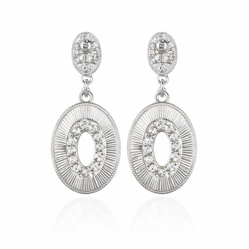 Leopard Print Oval Drop Earrings with Crystal Accents - Sable & Red