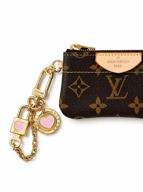 LOUIS VUITTON Heart Bag Charm Keyring Gold Light Pink - Sable & Red