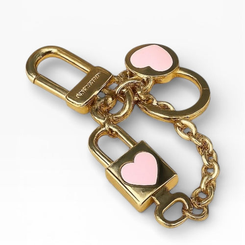 LOUIS VUITTON Heart Bag Charm Keyring Gold Light Pink - Sable & Red