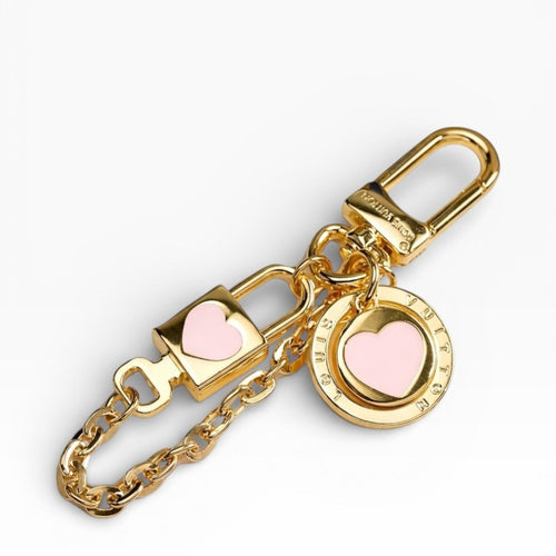 LOUIS VUITTON Heart Bag Charm Keyring Gold Light Pink - Sable & Red