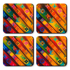 Louis Vuitton LV Logo Colorful Fashion Coasters Set - Set of 4 Glossy Coasters - Sable & Red
