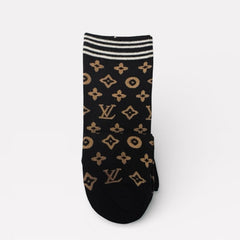 Louis Vuitton Monogram Black and Tan Crew Socks - Sable & Red
