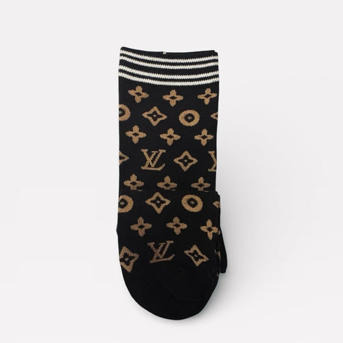 Louis Vuitton Monogram Black and Tan Crew Socks - Sable & Red