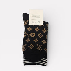 Louis Vuitton Monogram Black and Tan Crew Socks - Sable & Red
