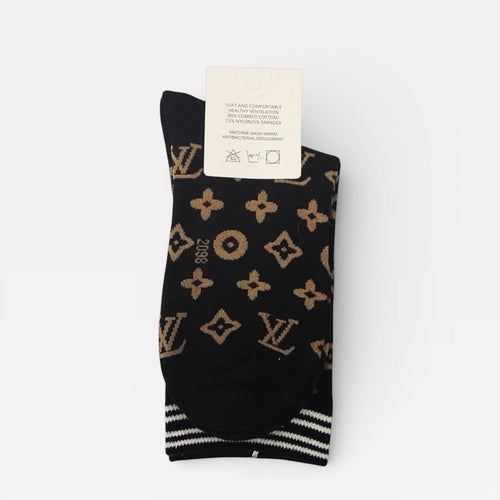 Louis Vuitton Monogram Black and Tan Crew Socks - Sable & Red