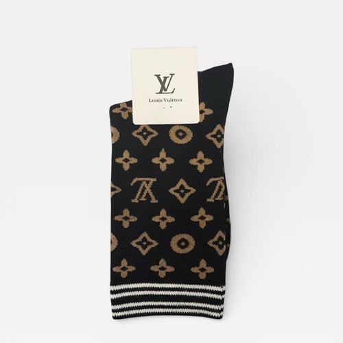 Louis Vuitton Monogram Black and Tan Crew Socks - Sable & Red