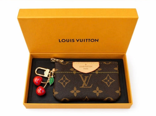 Louis Vuitton Monogram Pochette Clés Cherry Charm Coin Pouch - Sable & Red