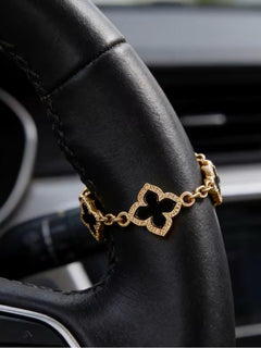 Luxury Black Clover Steering Wheel Charm Gold Car Accessory - Sable & Red