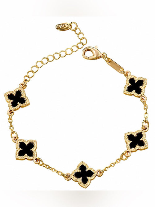 Luxury Black Clover Steering Wheel Charm Gold Car Accessory - Sable & Red