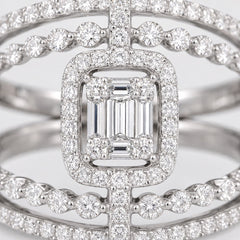 Luxury Emerald-Cut CZ Pavé Statement Ring - Sable & Red