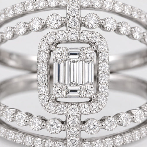 Luxury Emerald-Cut CZ Pavé Statement Ring - Sable & Red