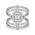 Luxury Emerald-Cut CZ Pavé Statement Ring - Sable & Red