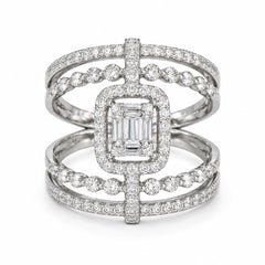 Luxury Emerald-Cut CZ Pavé Statement Ring - Sable & Red