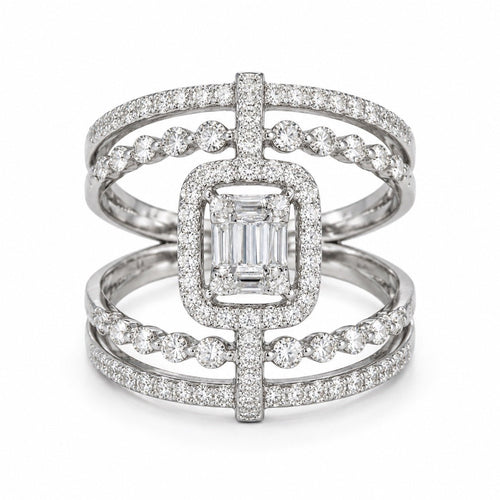 Luxury Emerald-Cut CZ Pavé Statement Ring - Sable & Red