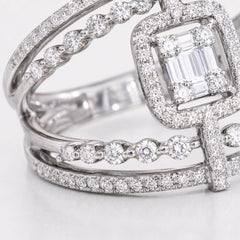 Luxury Emerald-Cut CZ Pavé Statement Ring - Sable & Red