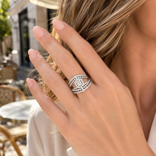 Luxury Emerald-Cut CZ Pavé Statement Ring - Sable & Red