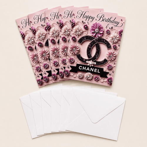 Luxury Pink Birthday Card Set of 6 with Envelopes - Sable & Red