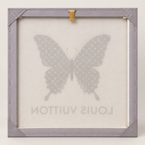 LV Monogram Butterfly Canvas Wall Art 18x18 Luxury Decor - Sable & Red
