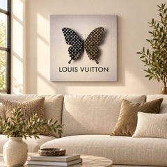 LV Monogram Butterfly Canvas Wall Art 18x18 Luxury Decor - Sable & Red