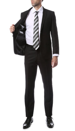Mens ZNL22S 2pc 2 Button Slim Fit Black Zonettie Suit - Sable & Red