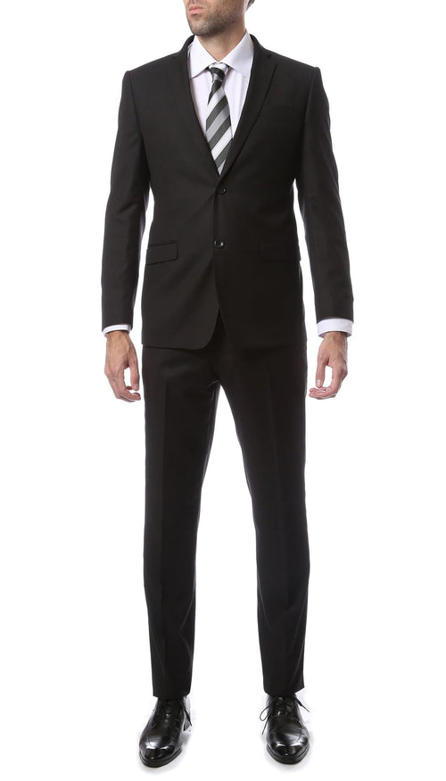 Mens ZNL22S 2pc 2 Button Slim Fit Black Zonettie Suit - Sable & Red