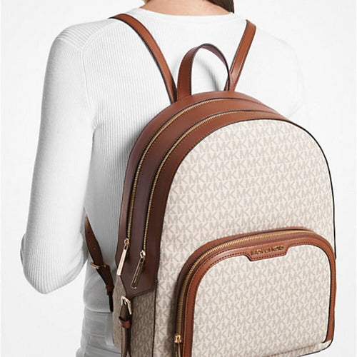 Michael Kors Jaycee Large Logo Backpack Vanilla Natural - Sable & Red