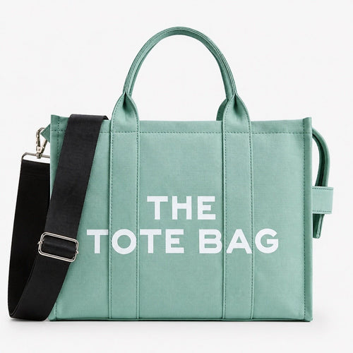 Mint Green Canvas The Tote Bag with Adjustable Shoulder Crossbody Strap - Sable & Red