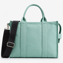 Mint Green Canvas The Tote Bag with Adjustable Shoulder Crossbody Strap - Sable & Red