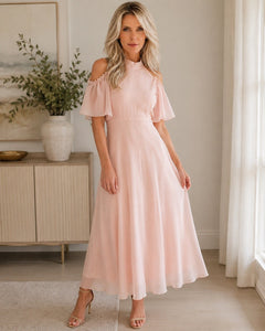 Monsoon Pink Chiffon Mona Angel Sleeve Maxi Dress Size 6 - Sable & Red