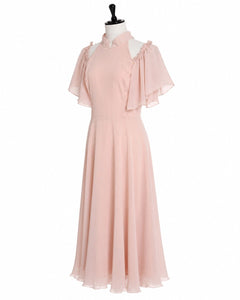 Monsoon Pink Chiffon Mona Angel Sleeve Maxi Dress Size 6 - Sable & Red