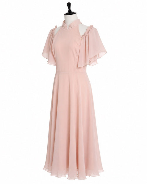 Monsoon Pink Chiffon Mona Angel Sleeve Maxi Dress Size 6 - Sable & Red