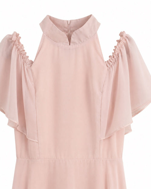 Monsoon Pink Chiffon Mona Angel Sleeve Maxi Dress Size 6 - Sable & Red
