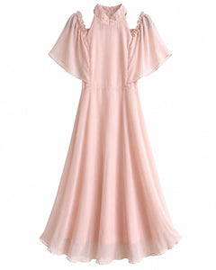 Monsoon Pink Chiffon Mona Angel Sleeve Maxi Dress Size 6 - Sable & Red