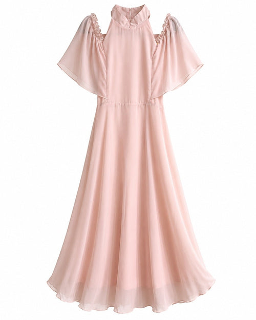 Monsoon Pink Chiffon Mona Angel Sleeve Maxi Dress Size 6 - Sable & Red